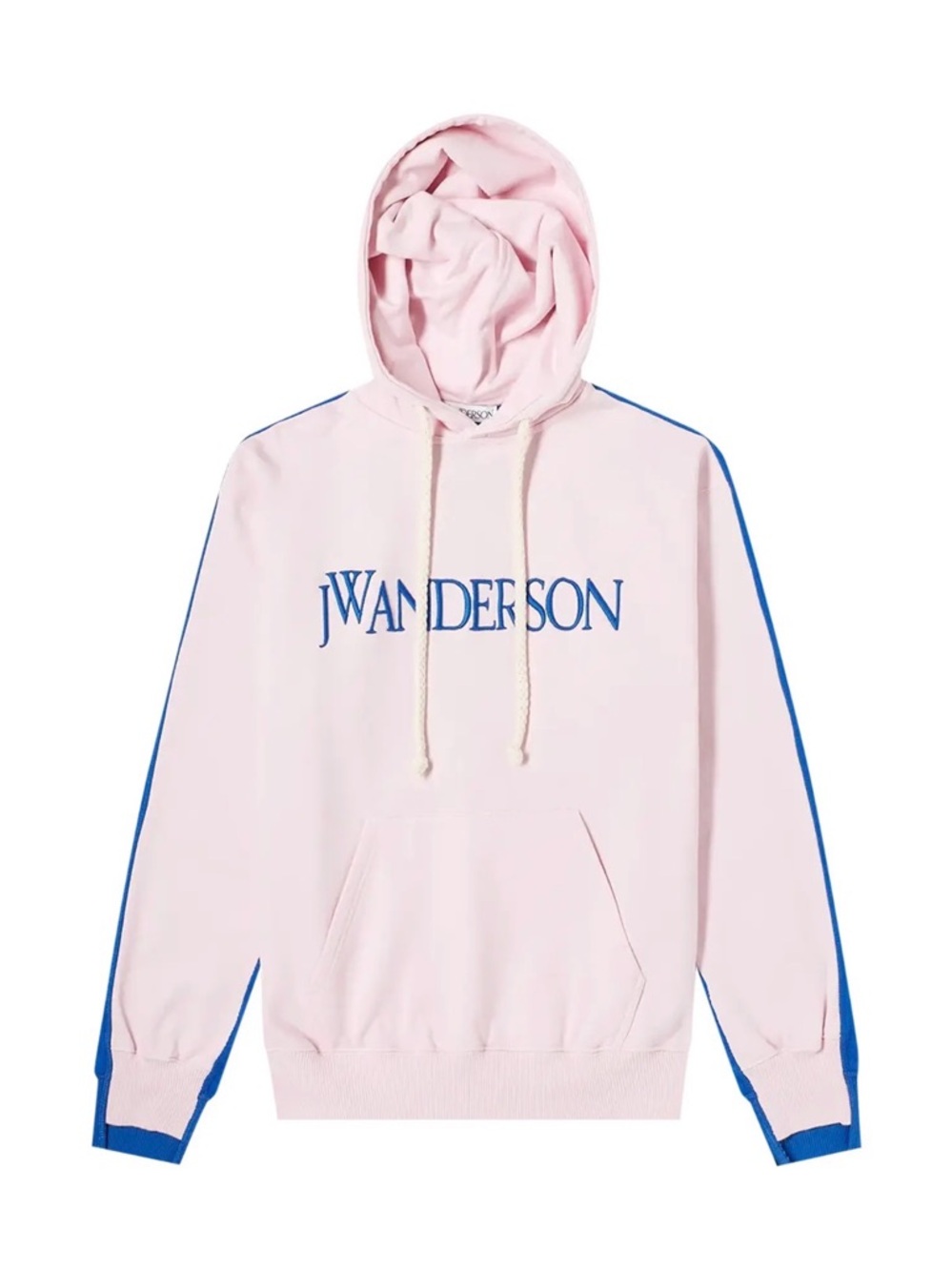 JW ANDERSON Pink Hoodie with Blue Logo and Side Stripes